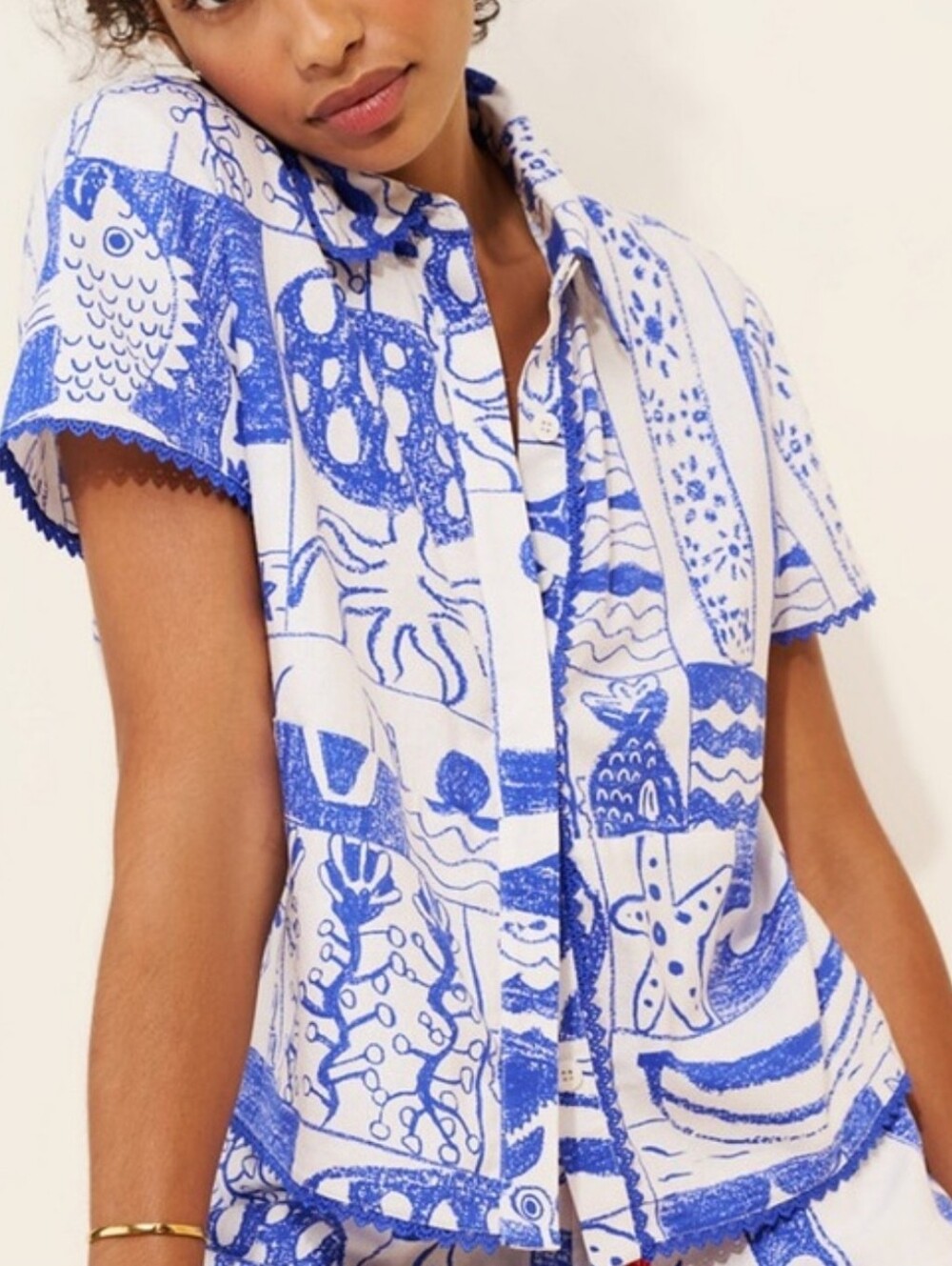 Farm Rio Nautical Short Sleeve Button Up